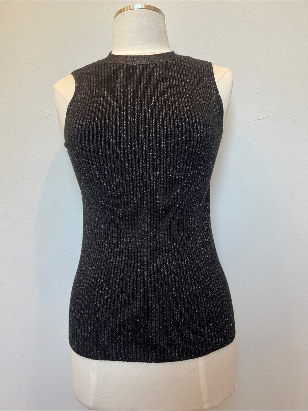 Anthropologie Black Metallic Ribbed Tank Top